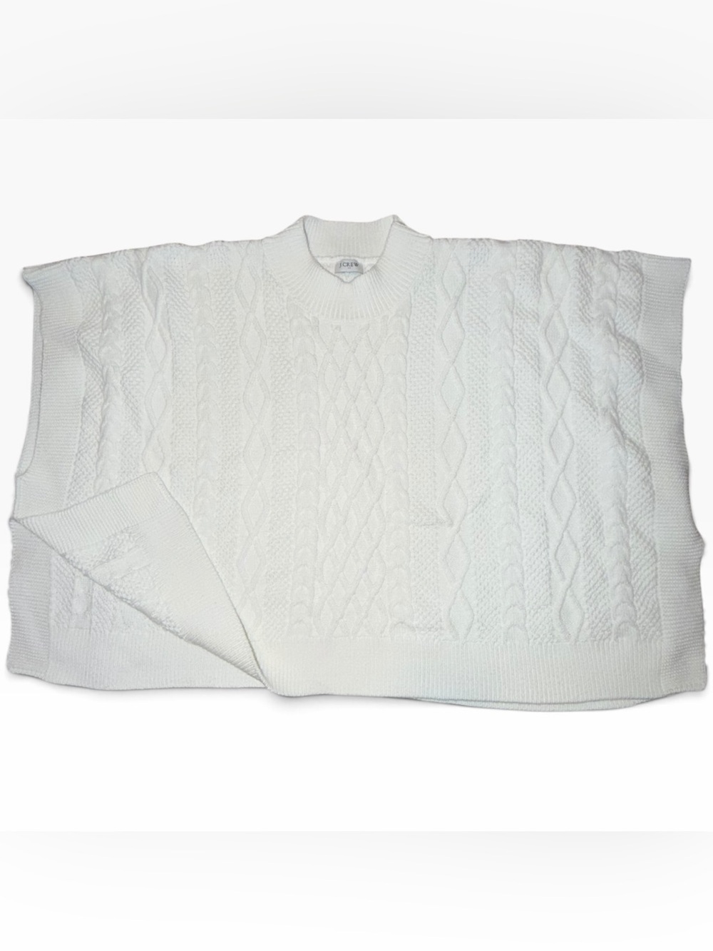 J. Crew White Cable Knit Crewneck Sweater